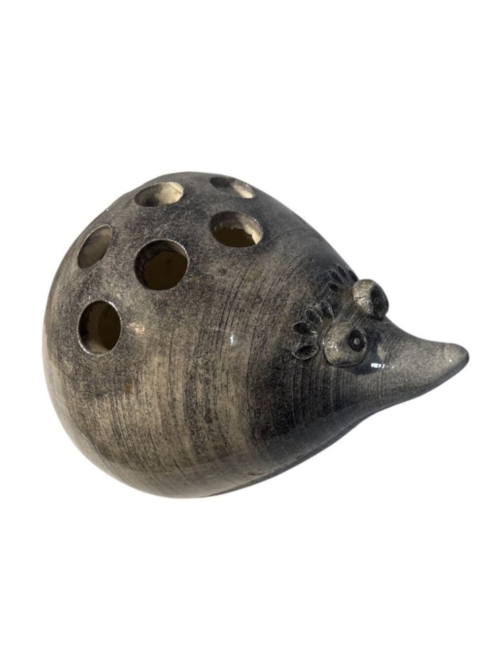 Hedgehog Flower Frog Ceramic Signed Grey 4.5" Long 3" Tall Whimsy Unique